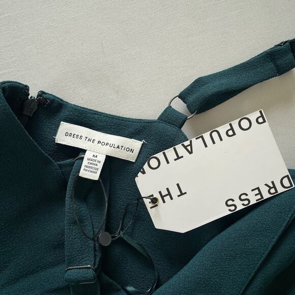 Dress The Population Aline Dress Medium Green Pine Fit Flare Pockets Party Event - Picture 4 of 11